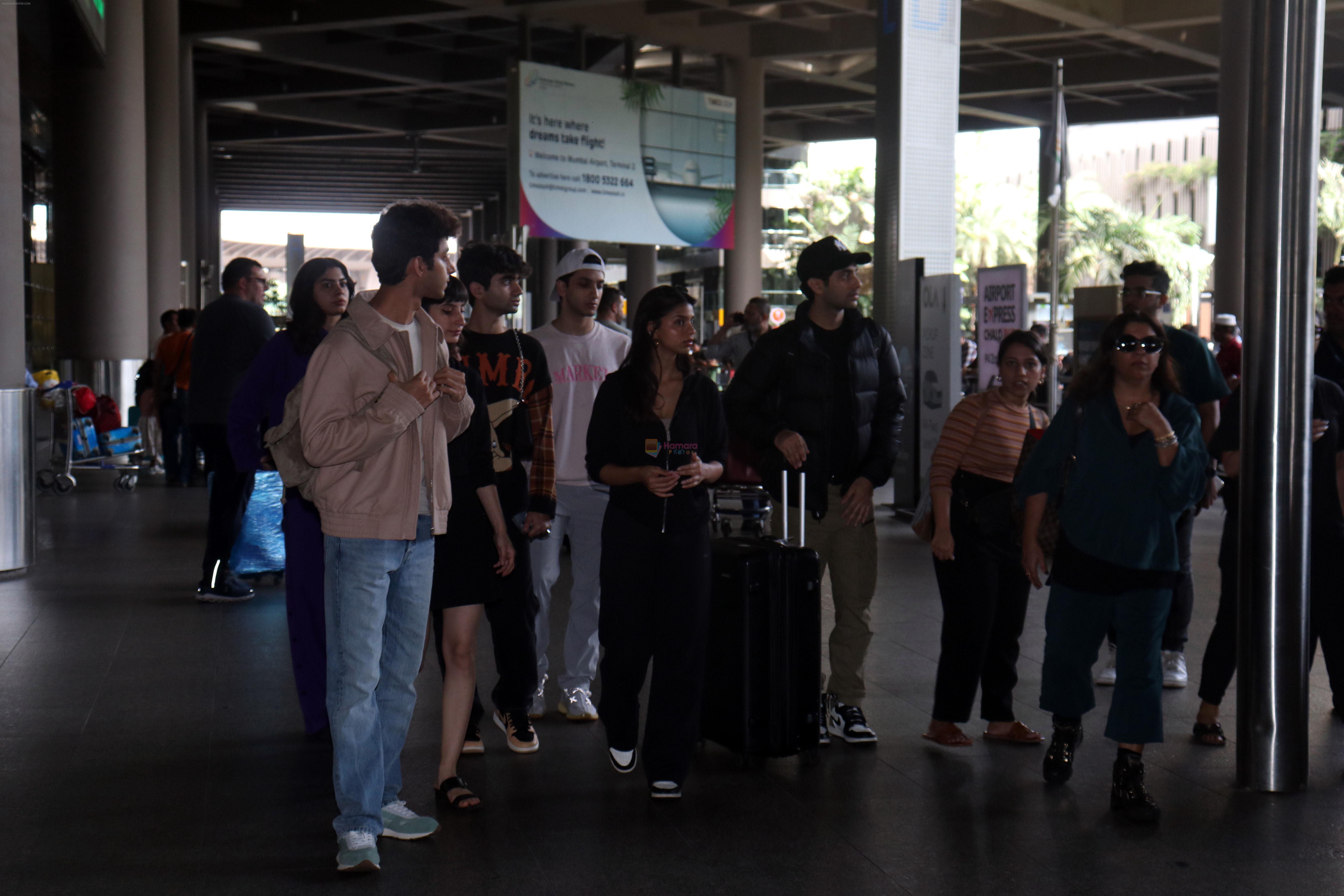 Suhana Khan, Khushi Kapoor, Agstya Nanda, Aditi Dot, Mihir Ahuja and The Archies cast seen at the airport on 20 Jun 2023