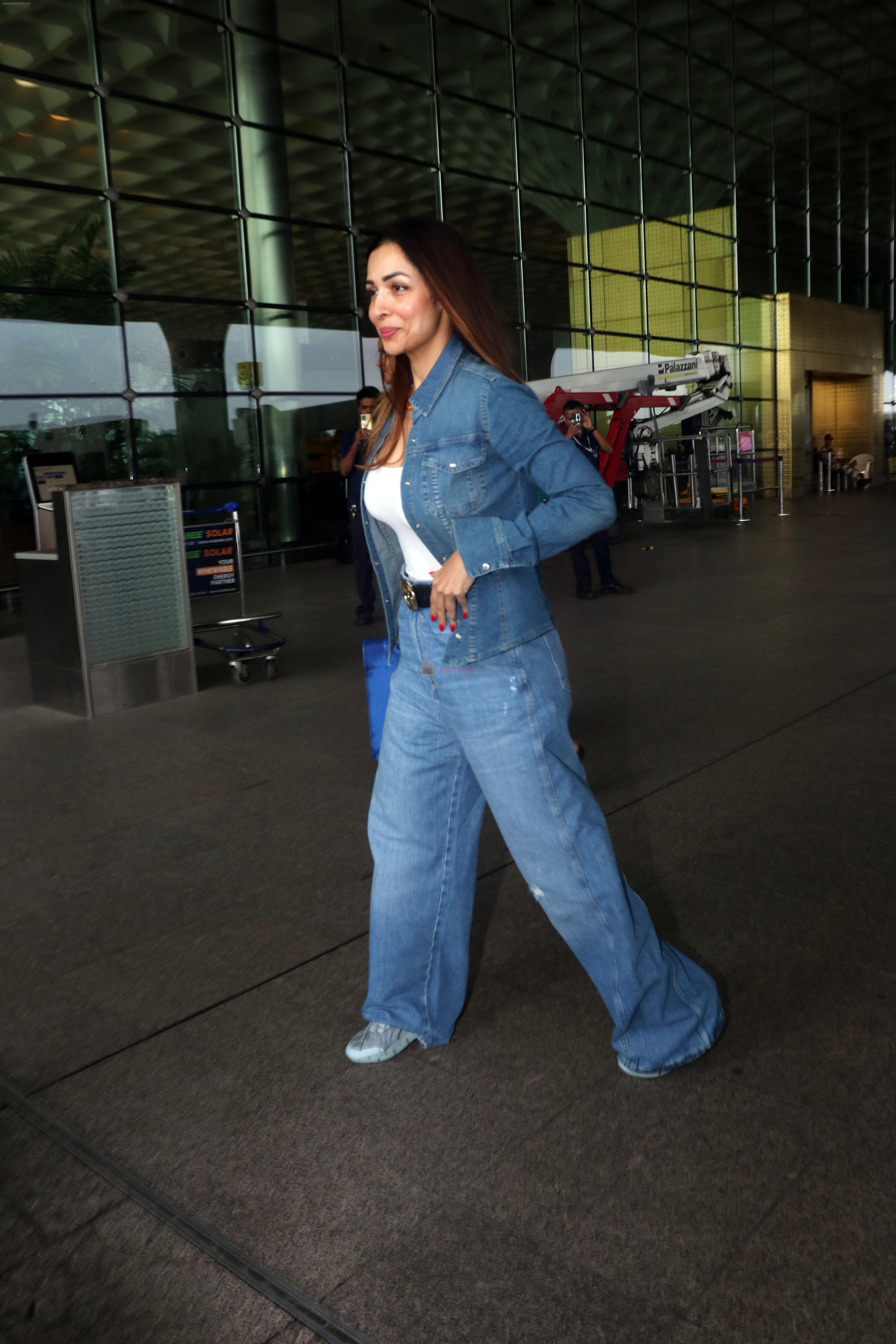 Malaika Arora dressed in Jeans jacket and pant seen at the airport on 24 Jun 2023