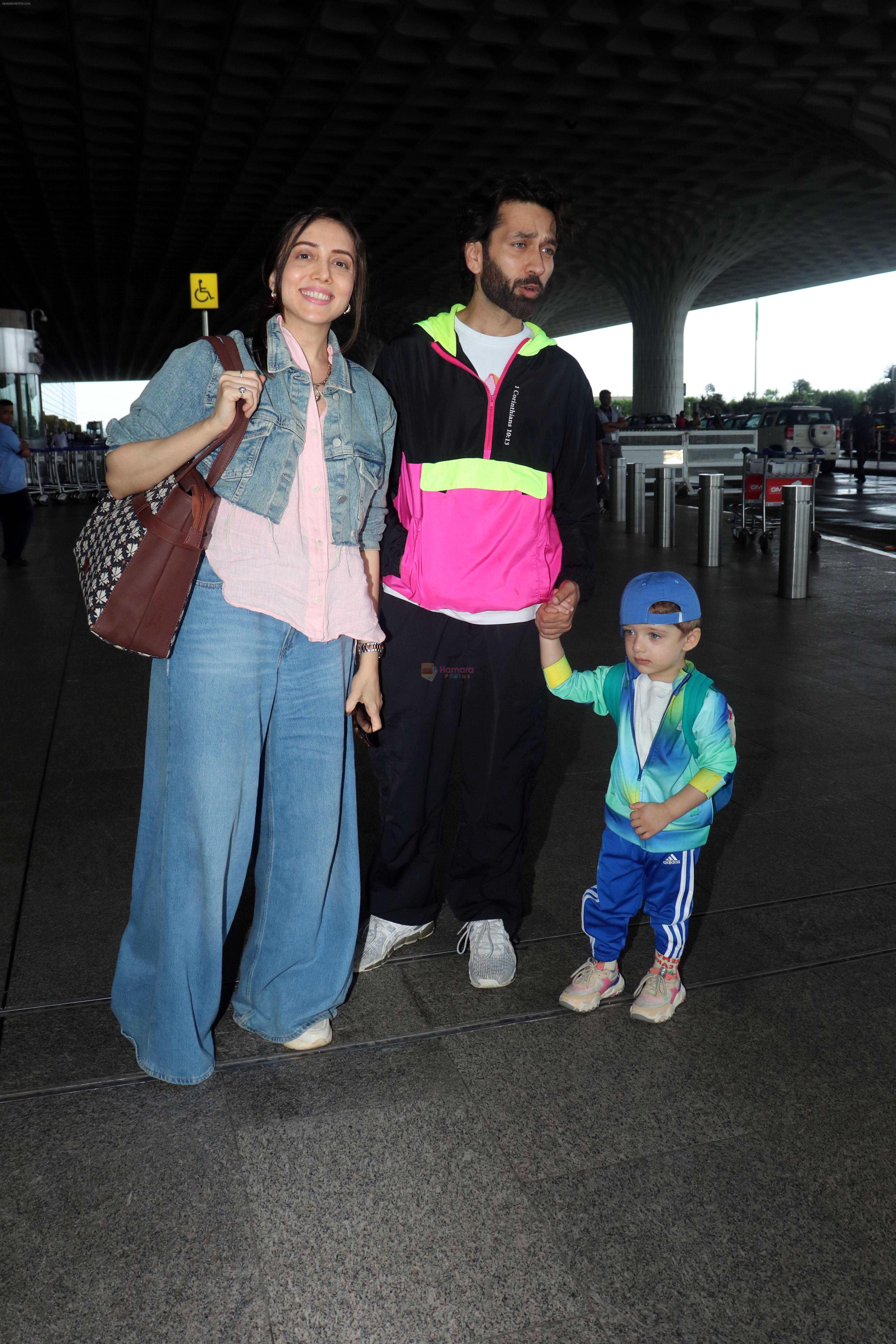 Nakuul Mehta with spouse Jankee Parekh and son Sufi seen at the airport on 28 Jun 2023