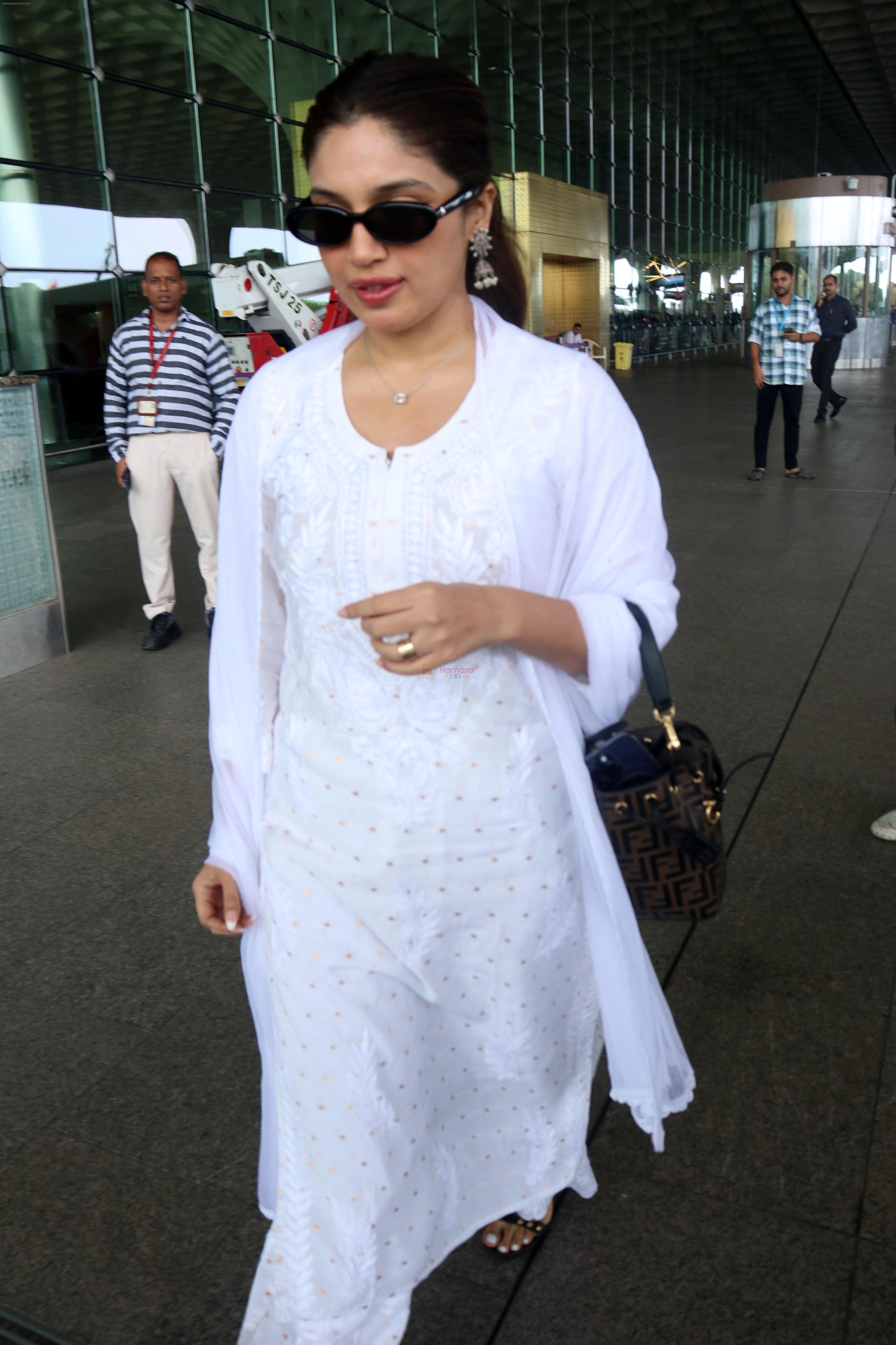 Bhumi Pednekar dressed in white seen at the airport on 1 July 2023