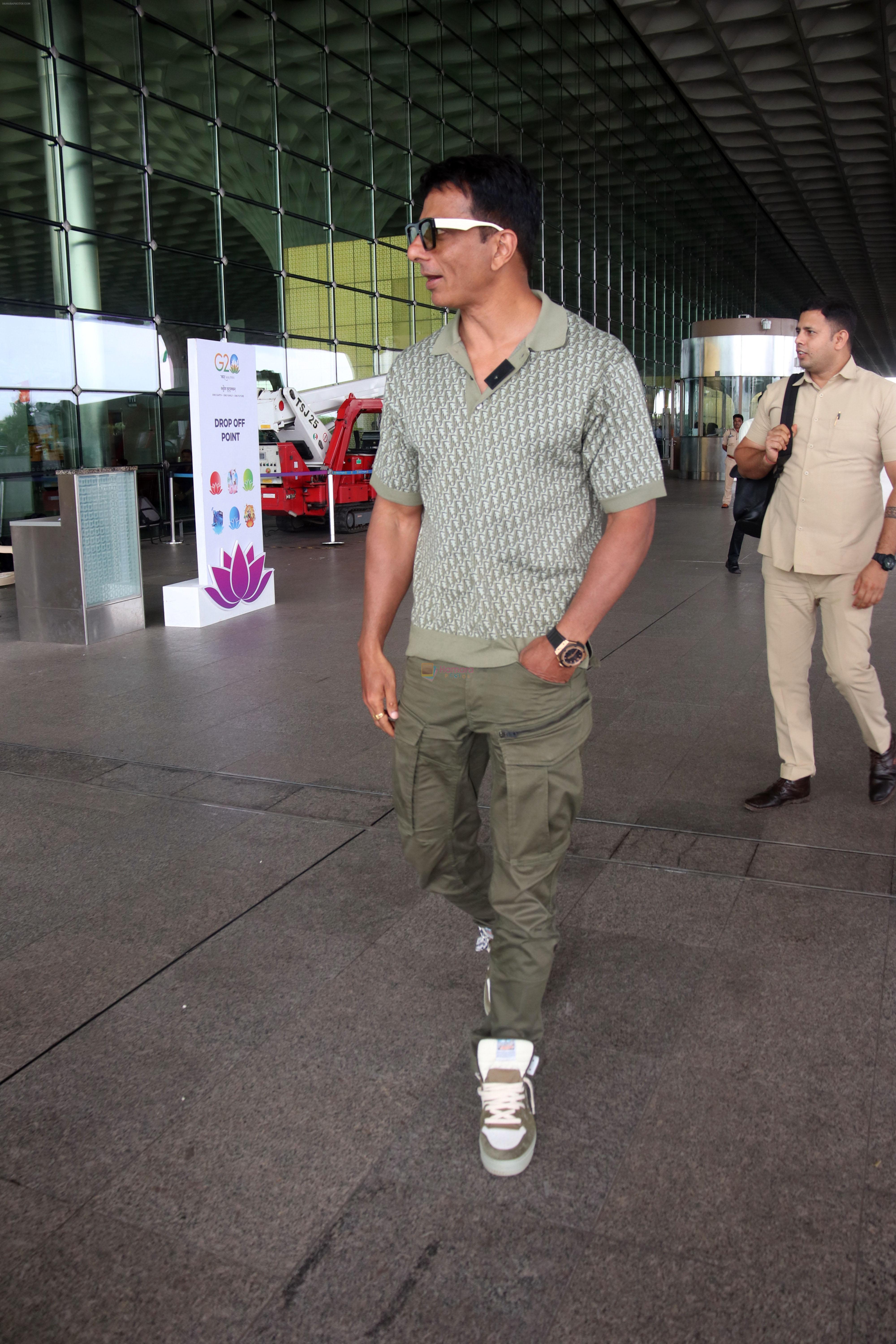Sonu Sood seen at the airport on 6 July 2023