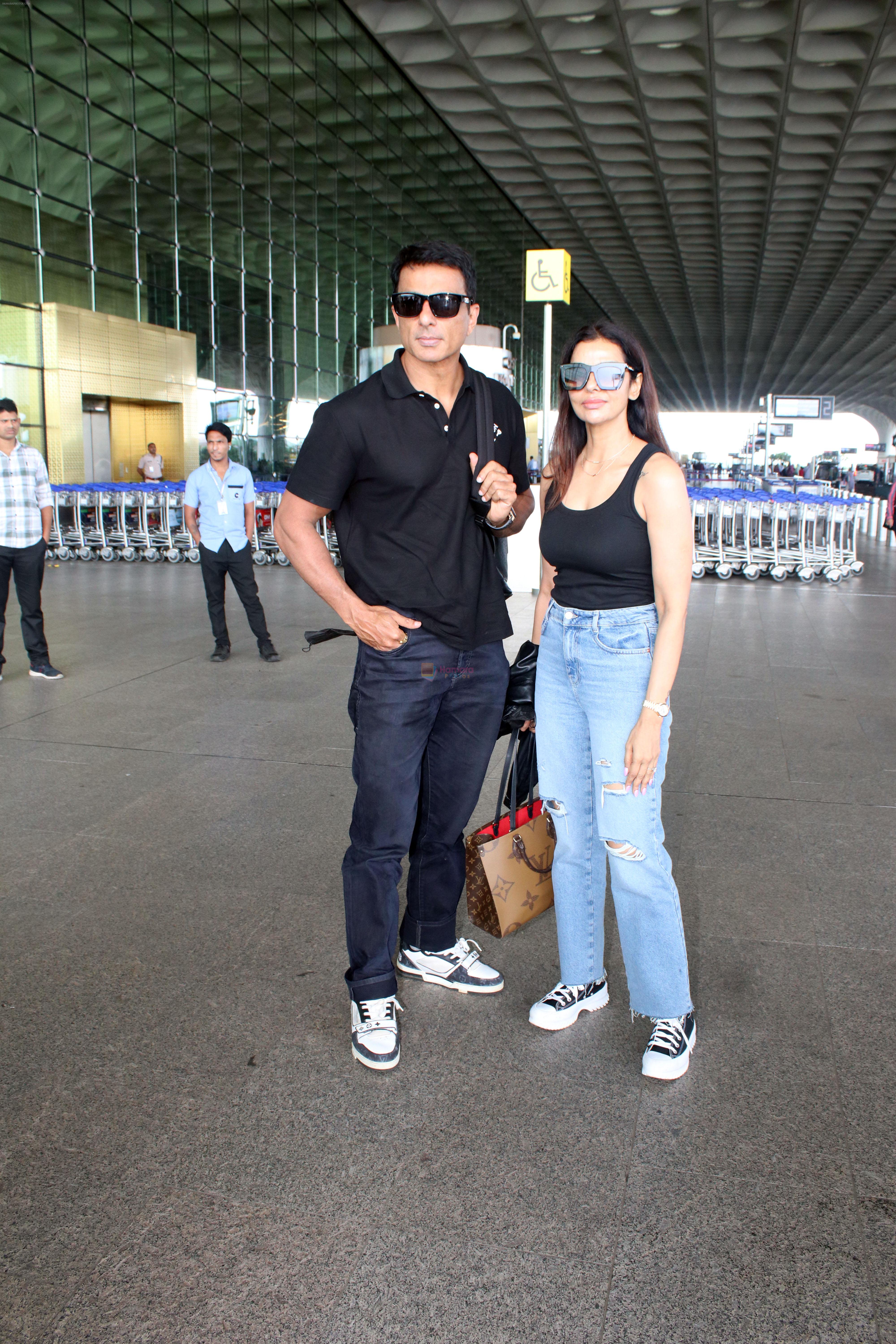 Sonali Sood, Sonu Sood seen at the airport on 17 July 2023