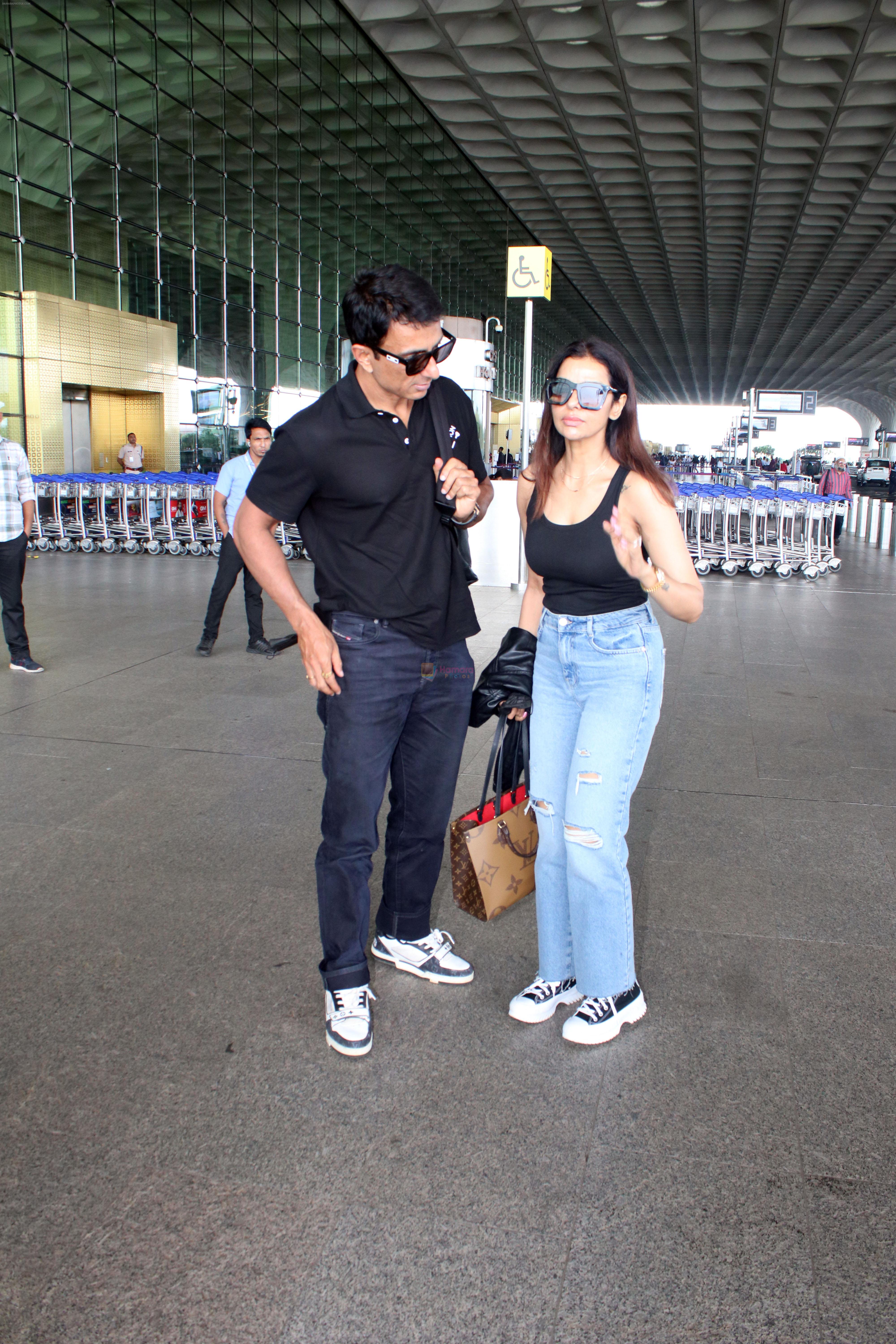 Sonali Sood, Sonu Sood seen at the airport on 17 July 2023
