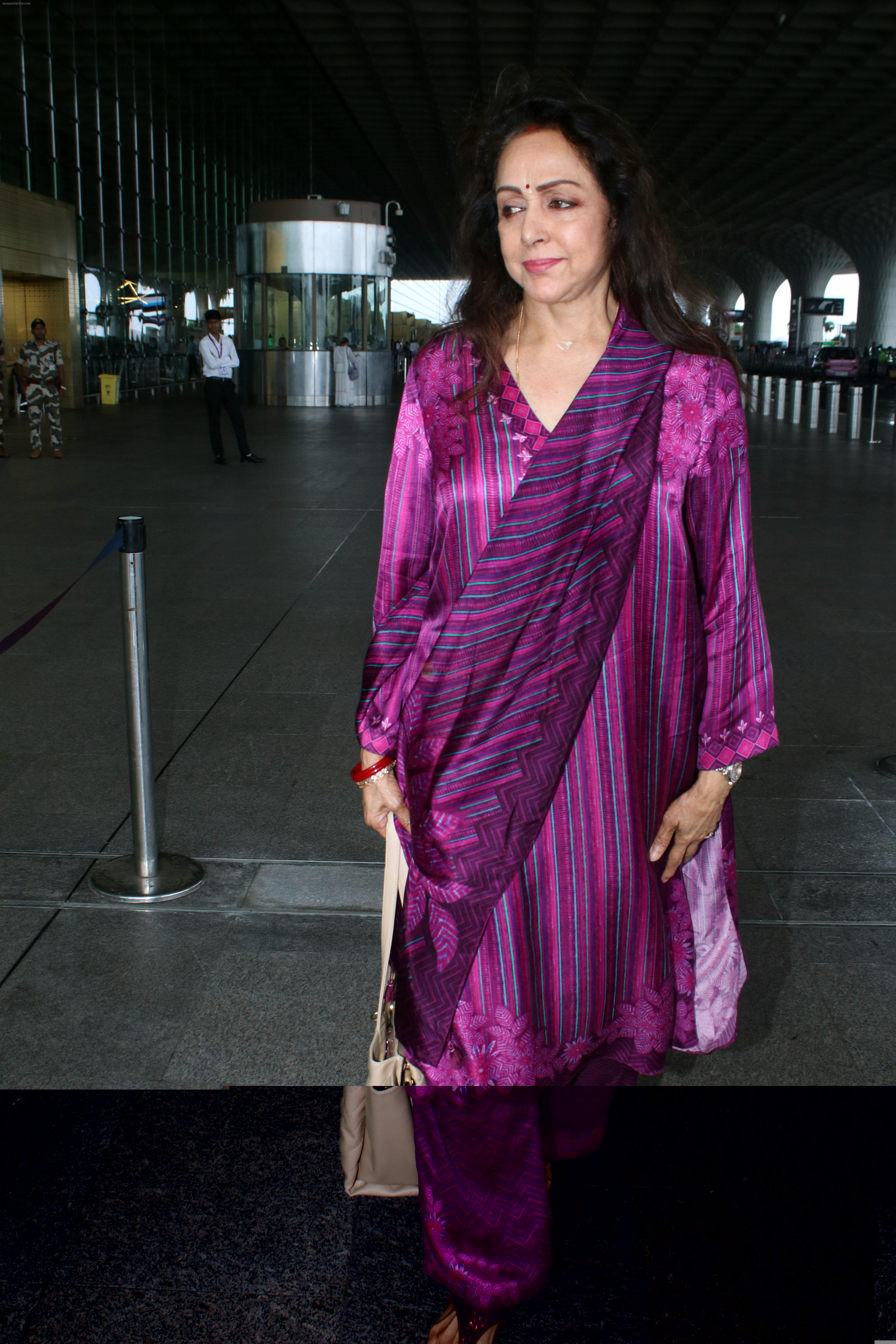Hema Malini seen at the airport on 20 July 2023
