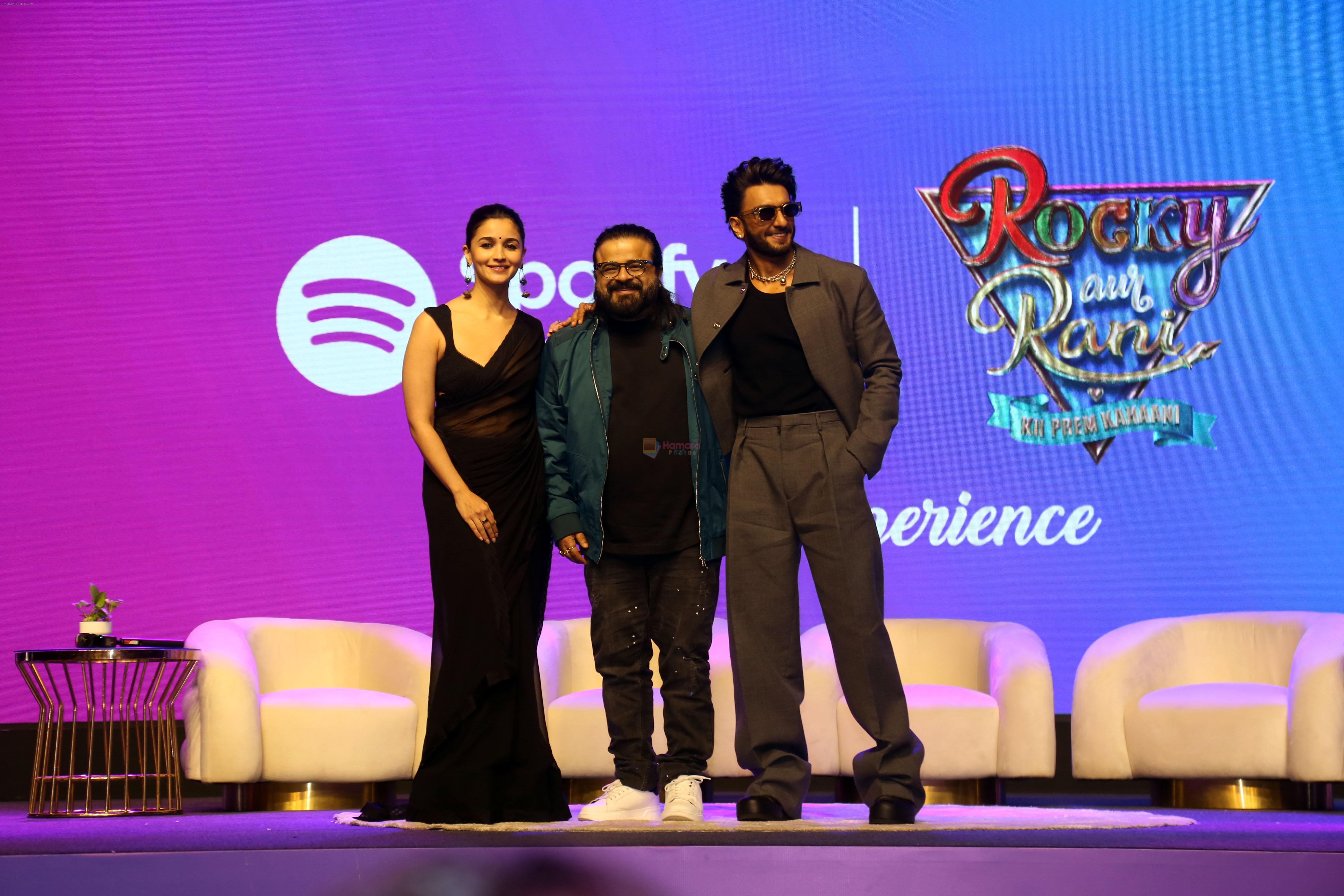 Alia Bhatt, Pritam Chakraborty, Ranveer Singh at the movie Rocky Aur Rani Kii Prem Kahaani musical evening with Spotify Collaboration on 21 July 2023
