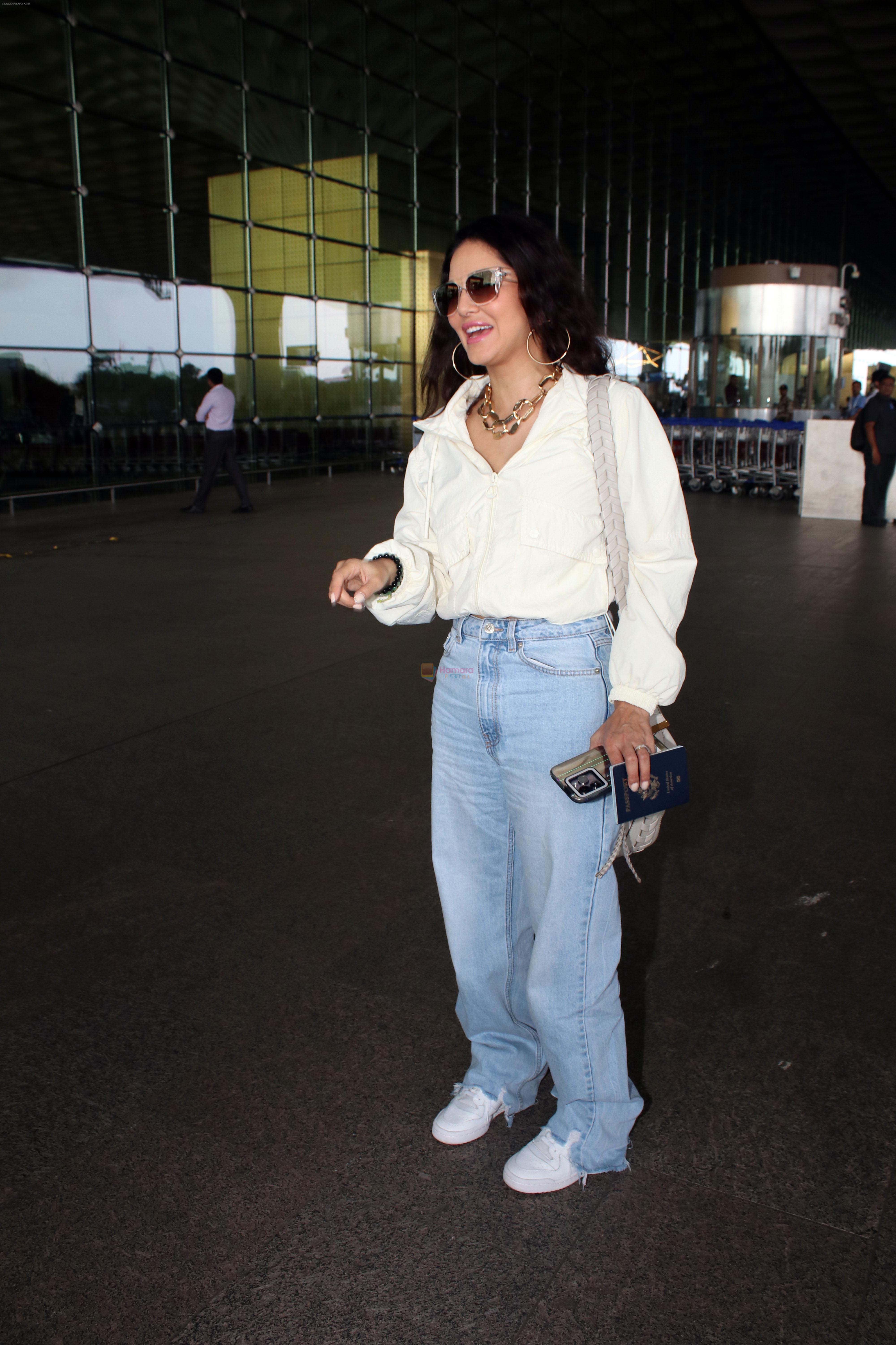 Sunny Leone spotted at airport departure on 8th August 2023