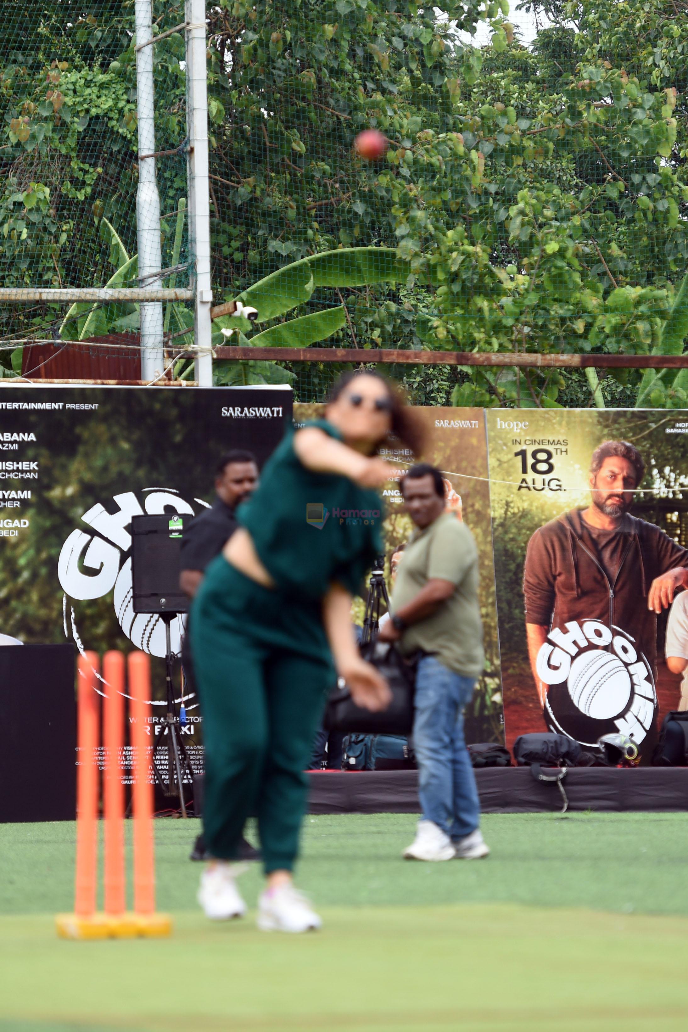Saiyami Kher playing cricket match to promote the sports movie Ghoomer on 10th August 2023