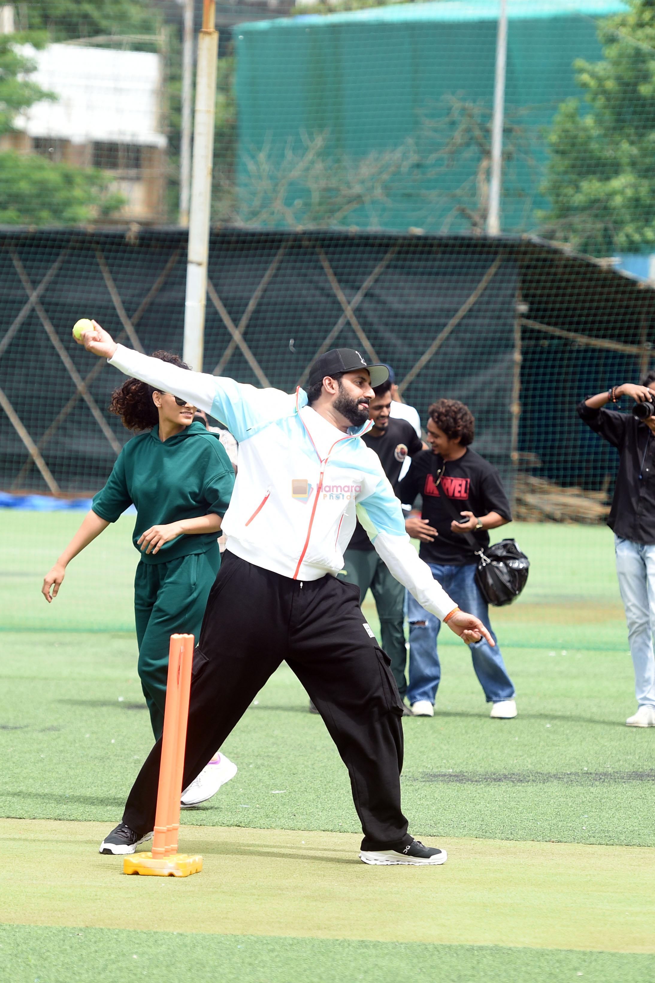 Abhishek Bachchan, Saiyami Kher playing cricket match to promote the sports movie Ghoomer on 10th August 2023