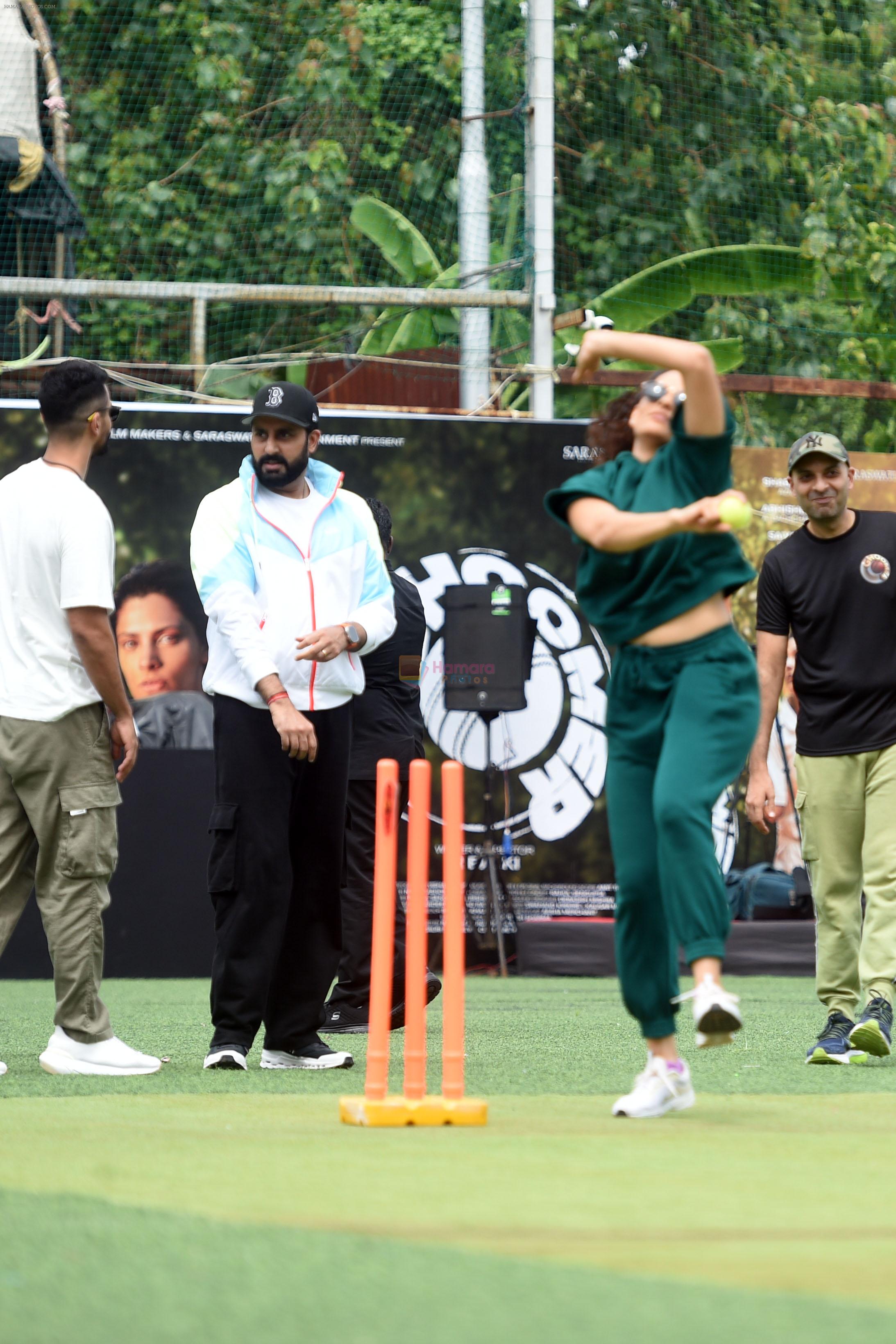 Abhishek Bachchan, Saiyami Kher, Angad Bedi playing cricket match to promote the sports movie Ghoomer on 10th August 2023