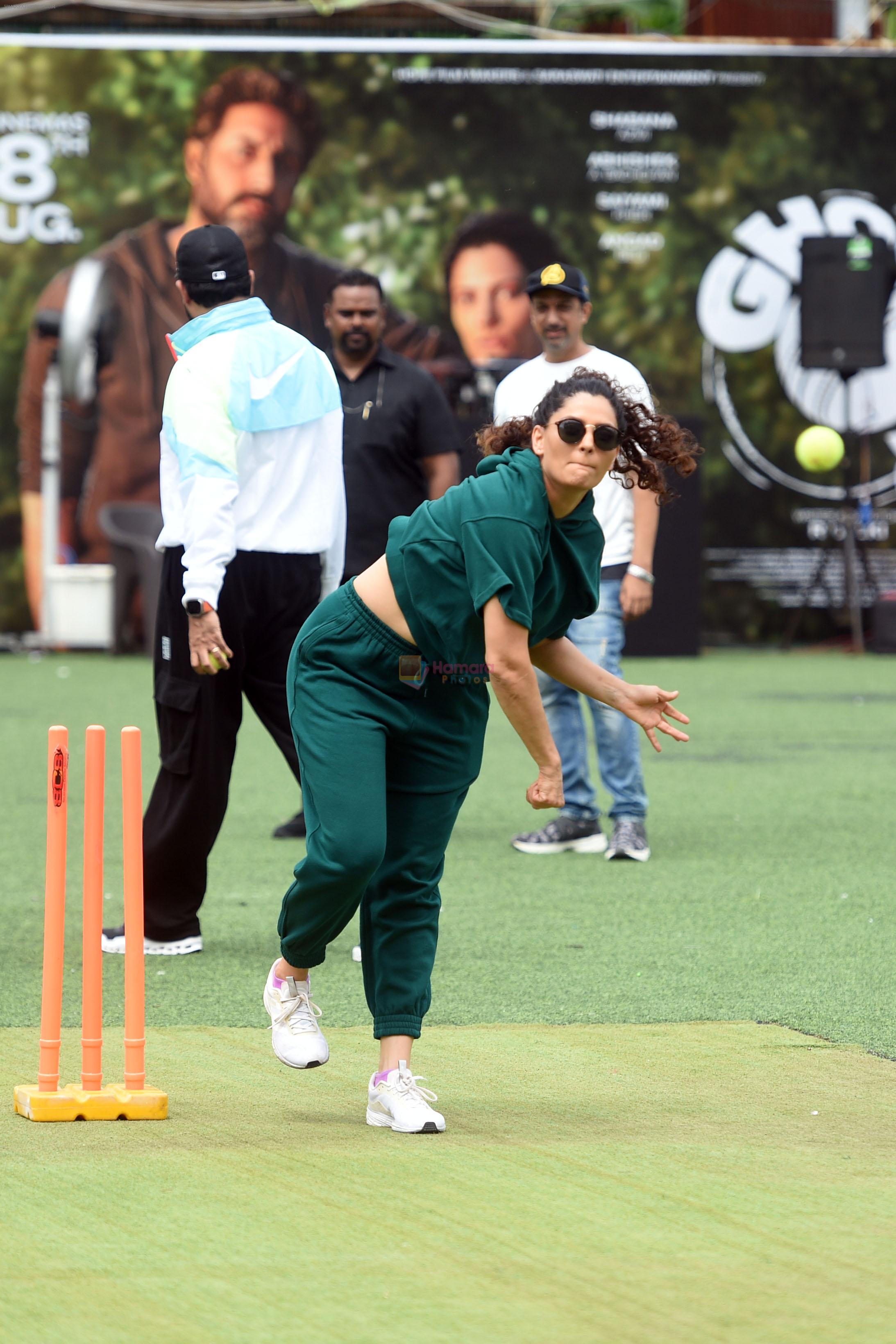Saiyami Kher playing cricket match to promote the sports movie Ghoomer on 10th August 2023