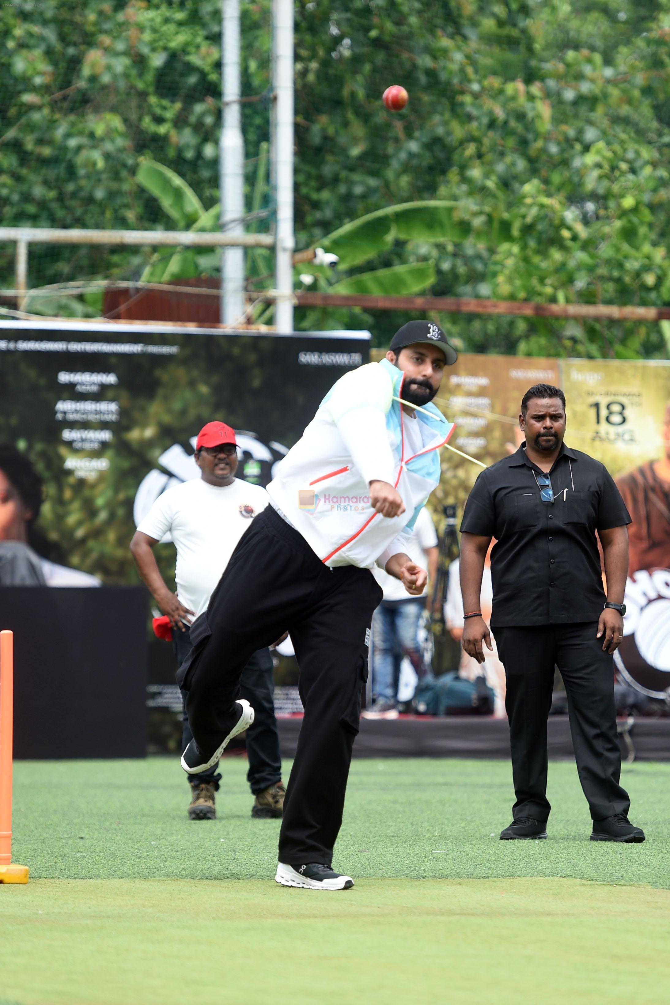 Abhishek Bachchan playing cricket match to promote the sports movie Ghoomer on 10th August 2023
