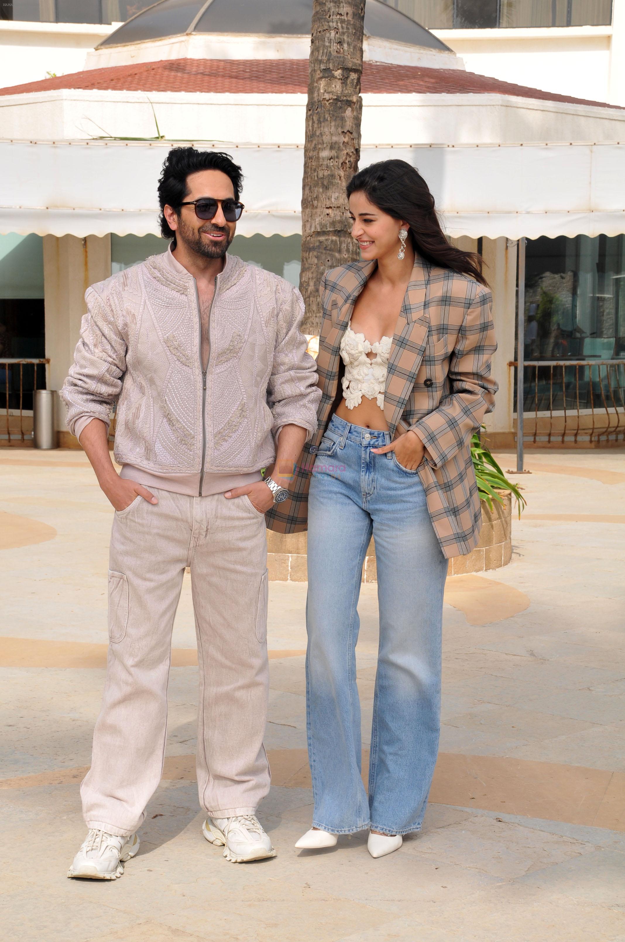 Ananya Panday, Ayushmann Khurrana promote their film Dream Girl 2 at Hotel Sun-N-Sand in Juhu on 12th August 2023