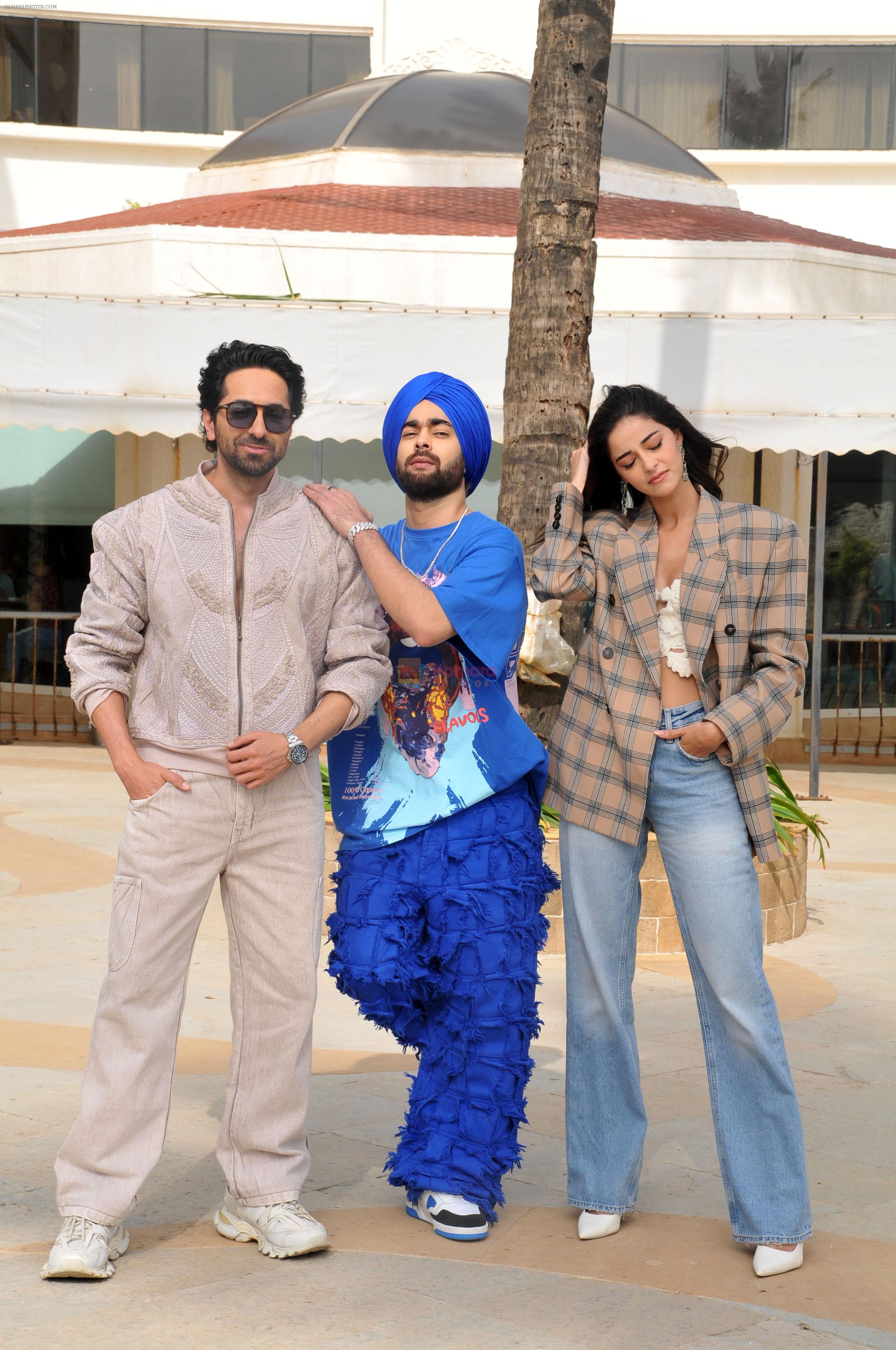 Ananya Panday, Ayushmann Khurrana, Manjot Singh promote their film Dream Girl 2 at Hotel Sun-N-Sand in Juhu on 12th August 2023