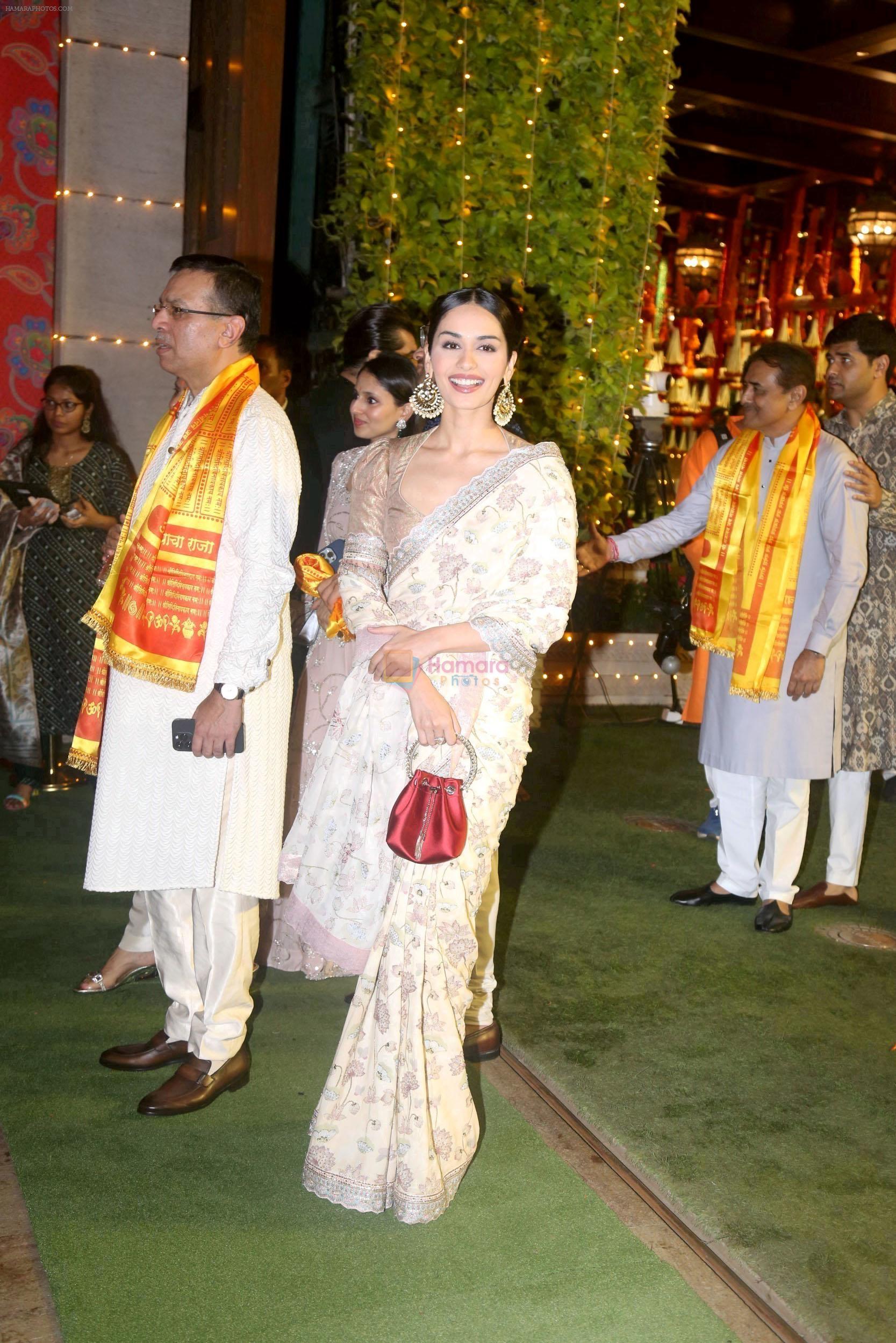 Dr. Mitra Basu Chhillar, Manushi Chhillar at Ambani House Antilia for Ganpati Darshan on 19th Sept 2023