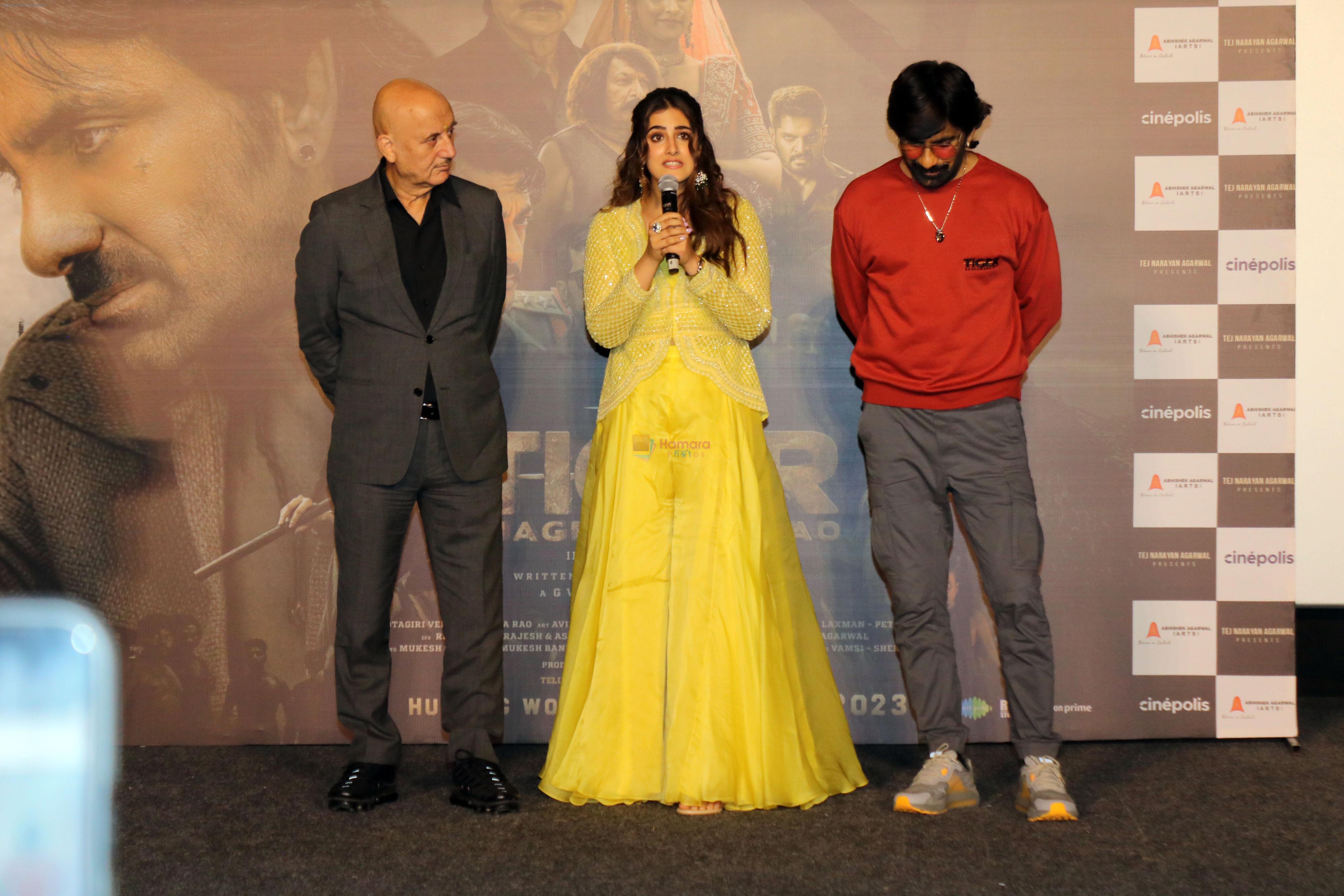 Anupam Kher, Nupur Sanon, Ravi Teja at Tiger Nageswara Rao Trailer Launch on 3rd Oct 2023