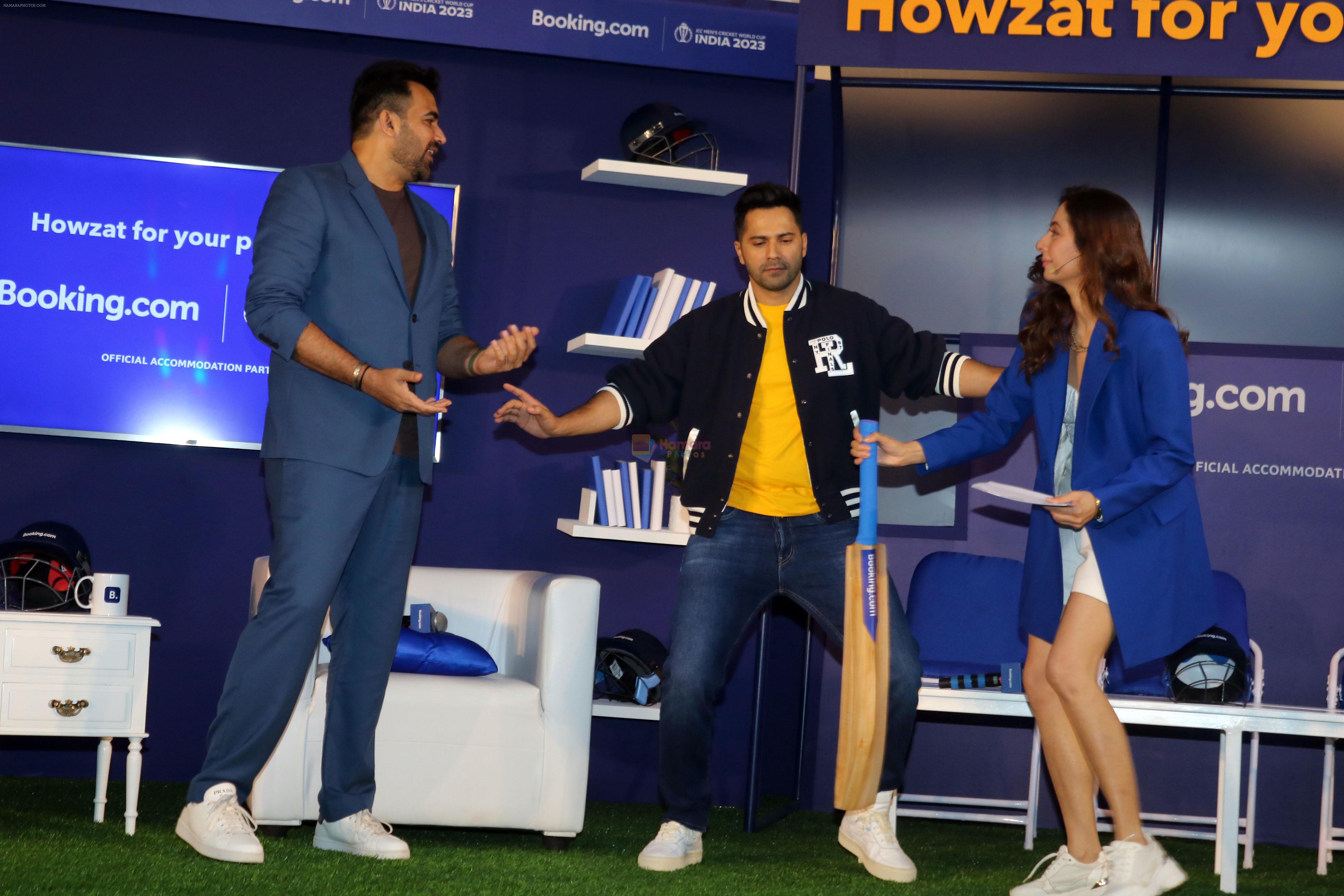 Sukhmani Sadana, Varun Dhawan, Zaheer Khan at booking.com being official accomodation partner for the ICC Men World Cup 2023 on 3rd Oct 2023