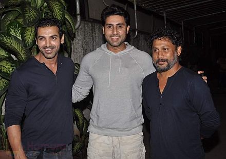 Abhishek Bachchan, John Abraham, Shoojit Sircar  at Madras Cafe screening