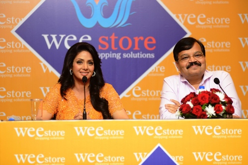 Sridevi & Mr. Jyoti Narain (ED) addressing the media at the WEE Retail Stores launch in Mumbai on 9th Aug 2013