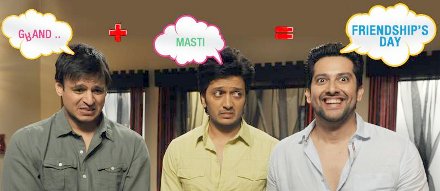 Vivek Oberoi, Aftab Shivdasani and Riteish Deshmukh in still from the movie Grand Masti