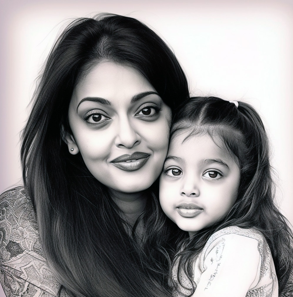 Aishwarya with Daughter Aaradhya - Sketch