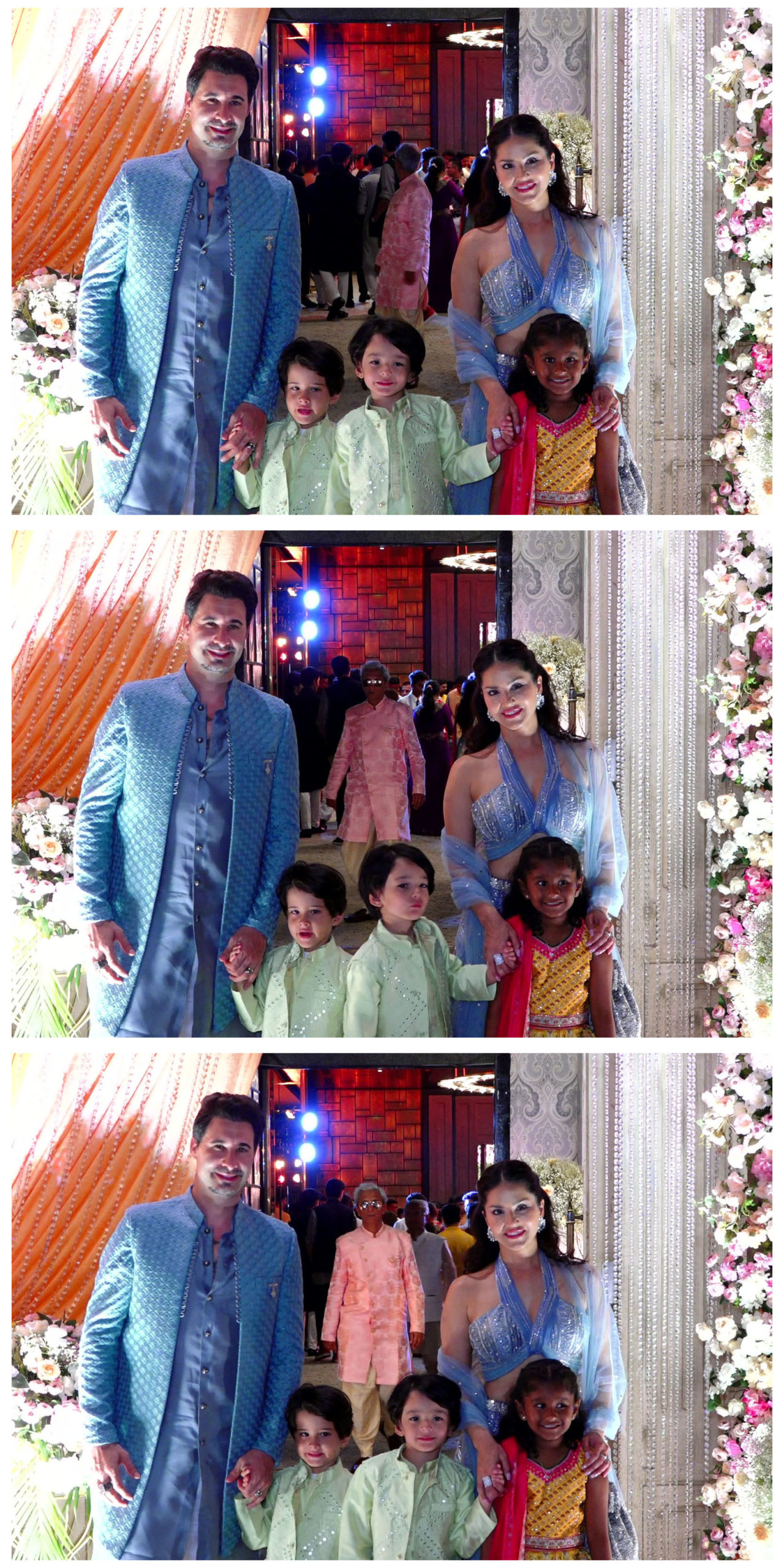 Sunny Leone with spouse Daniel Weber and kids Nisha Asher and Noah at Krishna Bhatt and Vedant Sarda wedding on 11 Jun 2023
