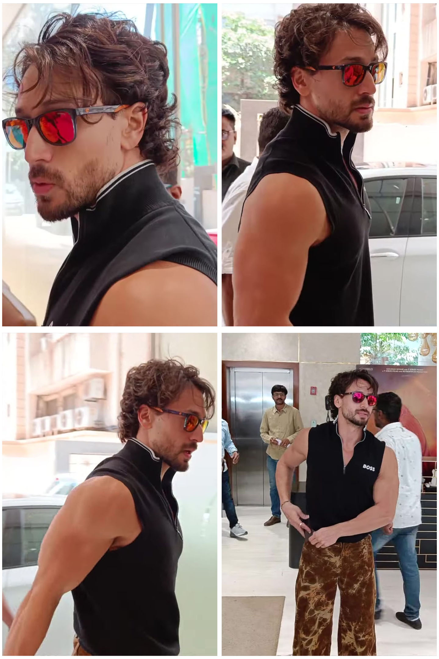 Tiger Shroff dressed in sleeveless top and brown pants visit the TSeries office