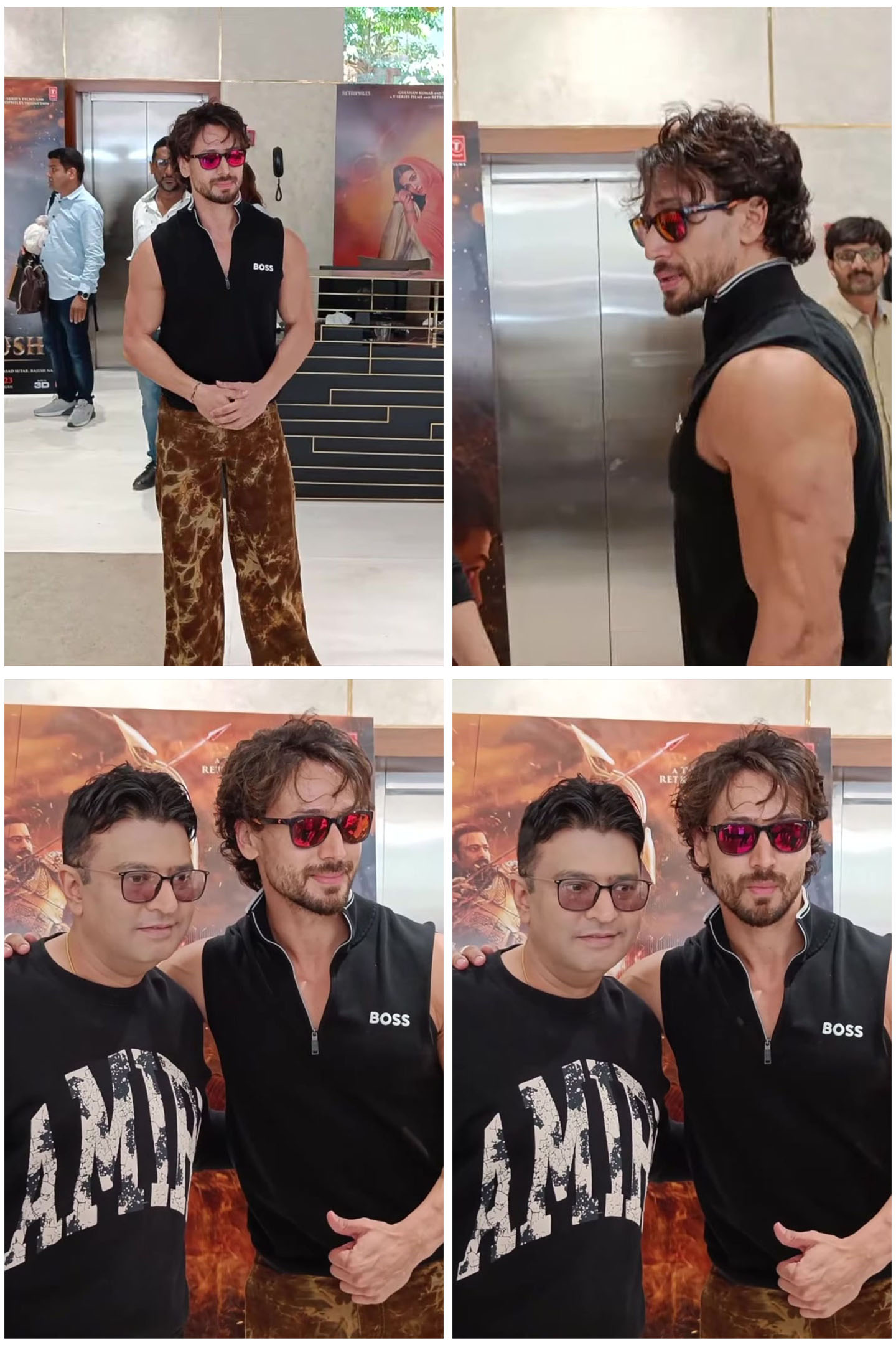 Tiger Shroff dressed in sleeveless top and brown pants visit the TSeries office