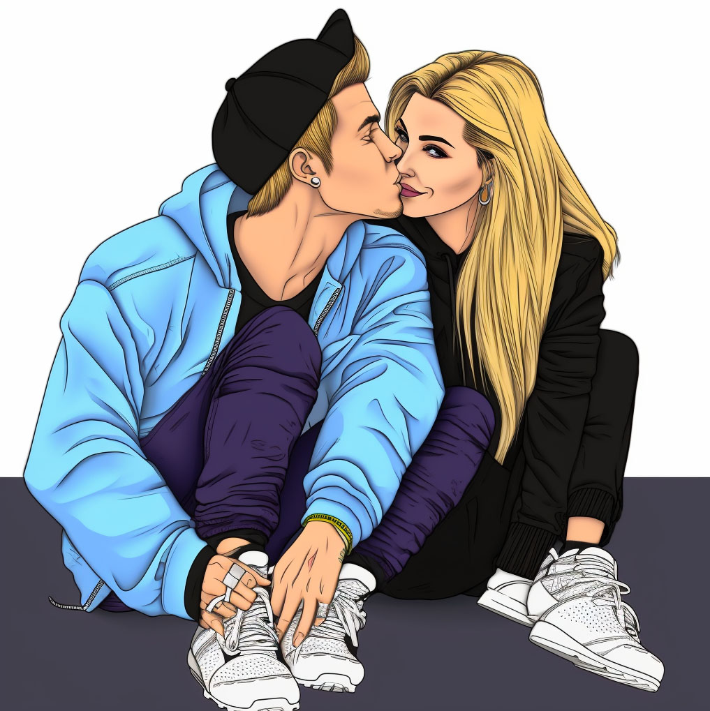 Justin Bieber and Hailey Bieber - Cartoon Sketch
