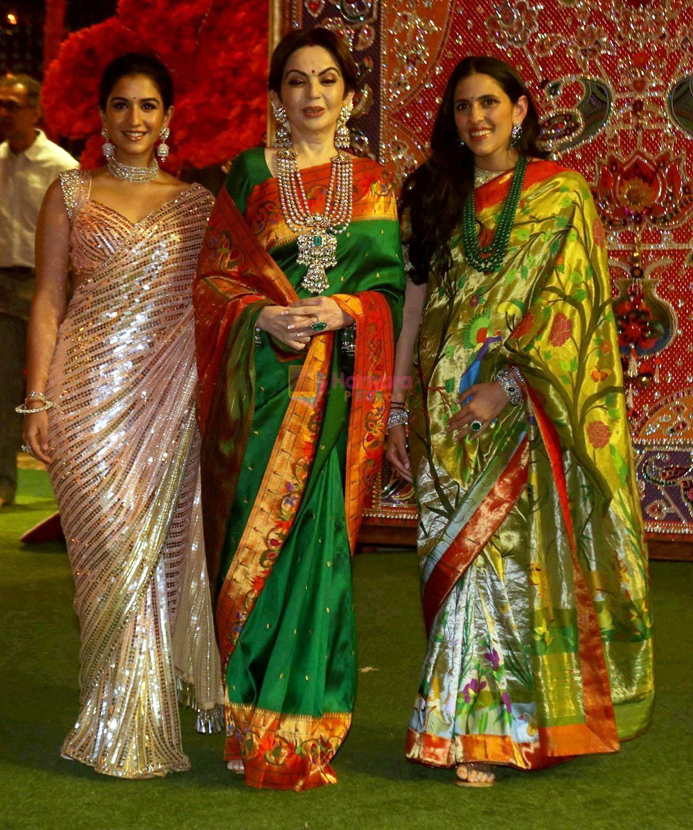 Nita Ambani with Radhika Merchant and Shloka Mehta at Antilia for Ganpati Darshan on 19th Sept 2023